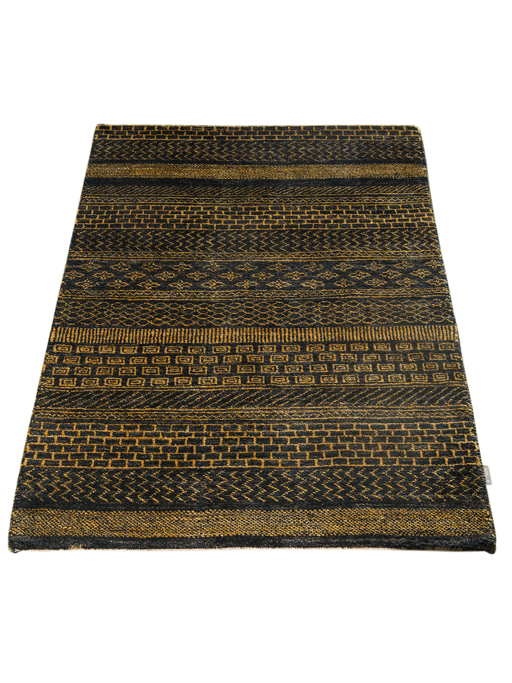 Kibek Unikat / Einzelstück - Contemporary Gabbeh Schwarz 70 x 140 cm 100% Schurwolle