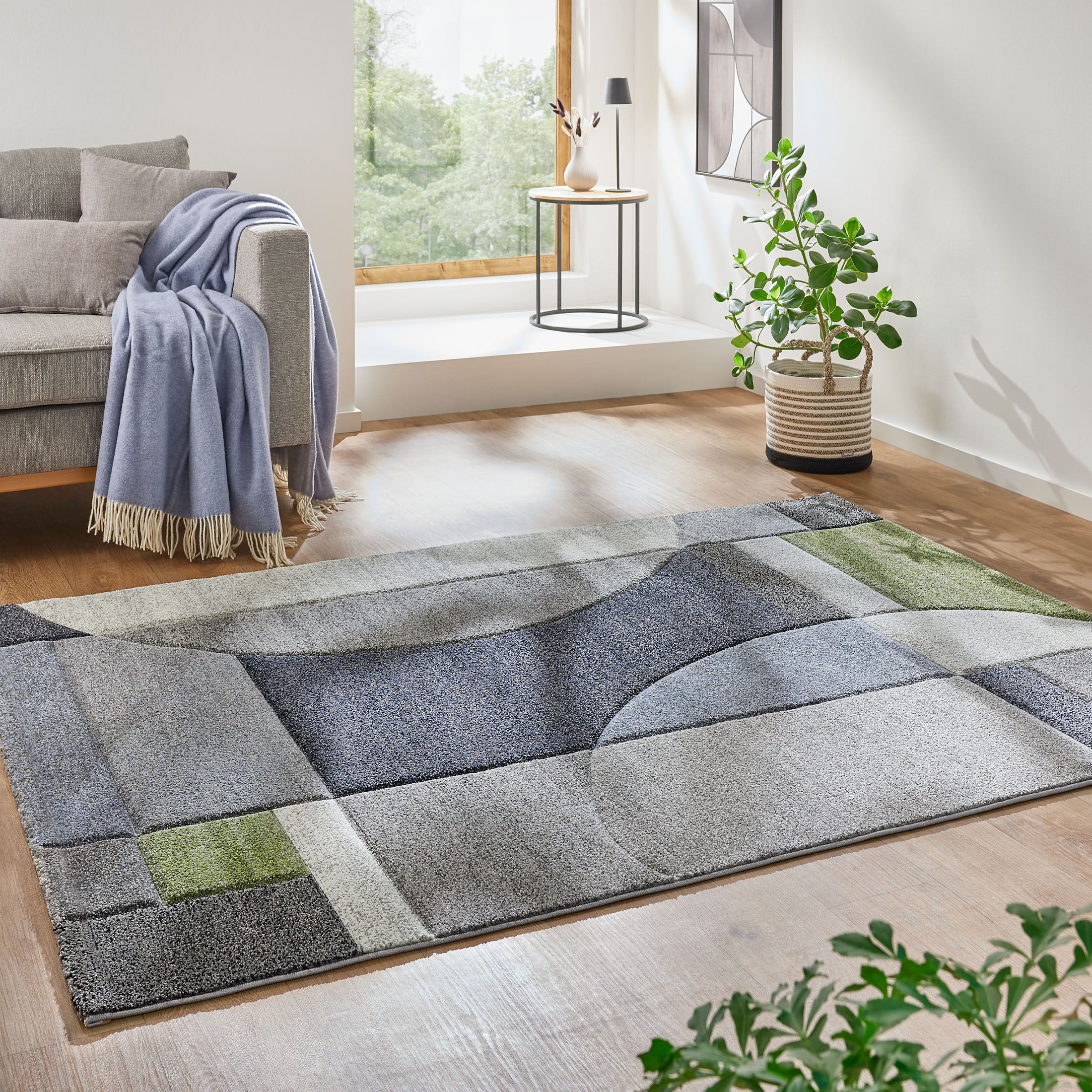 Kibek Moderner Teppich - Stampino Blau 80 x 150 cm