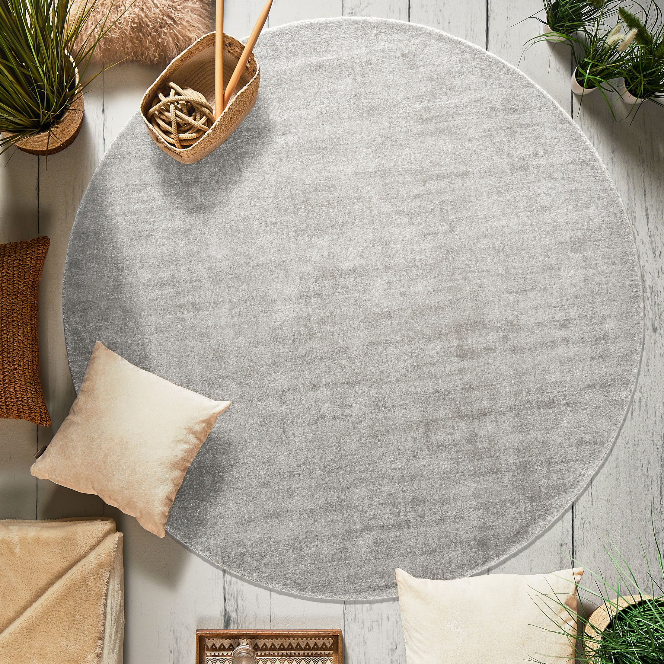 Kibek Viskose-Teppich - Miramar Grau 200 cm Ø