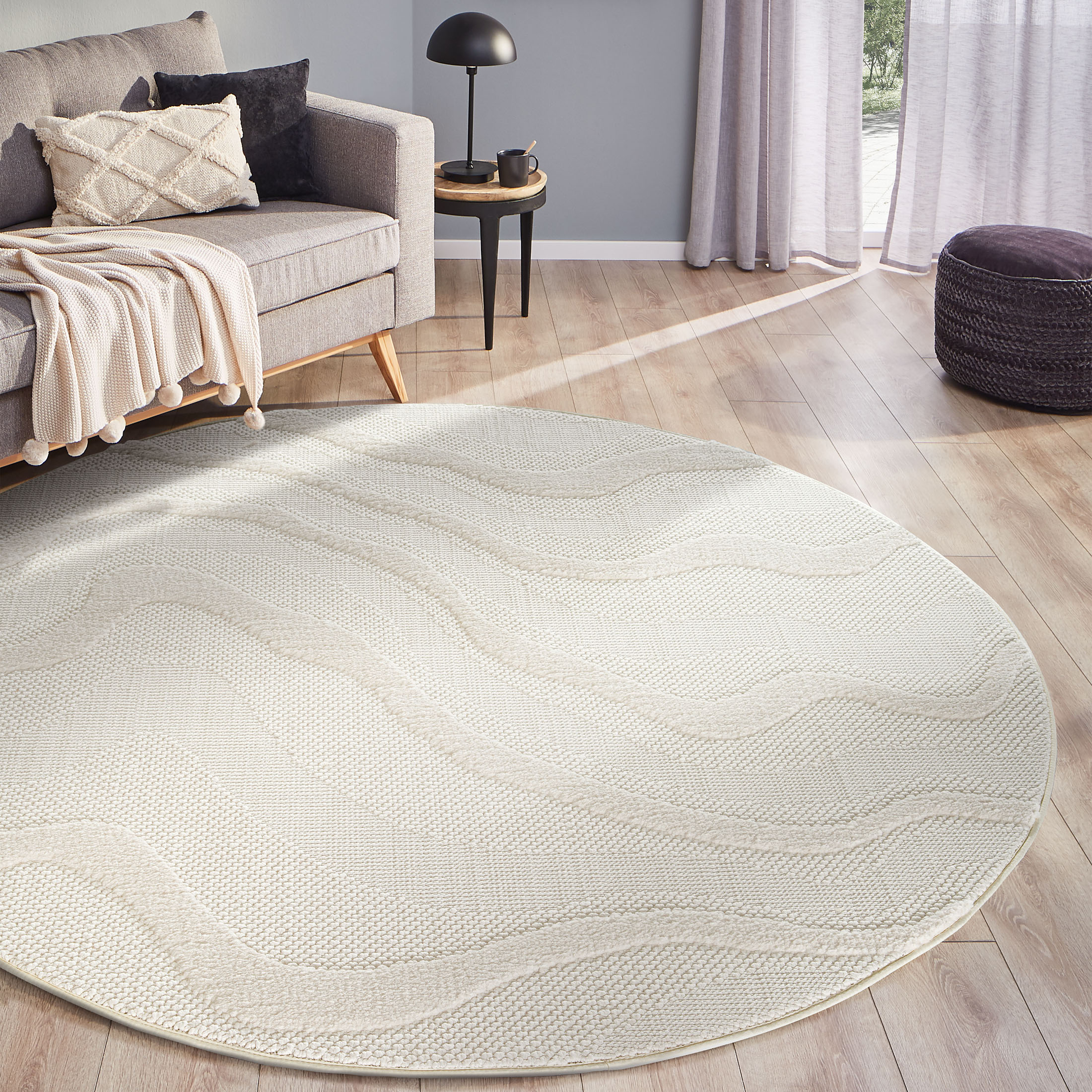 Kibek Moderner Teppich - Patara Creme 160 cm Ø