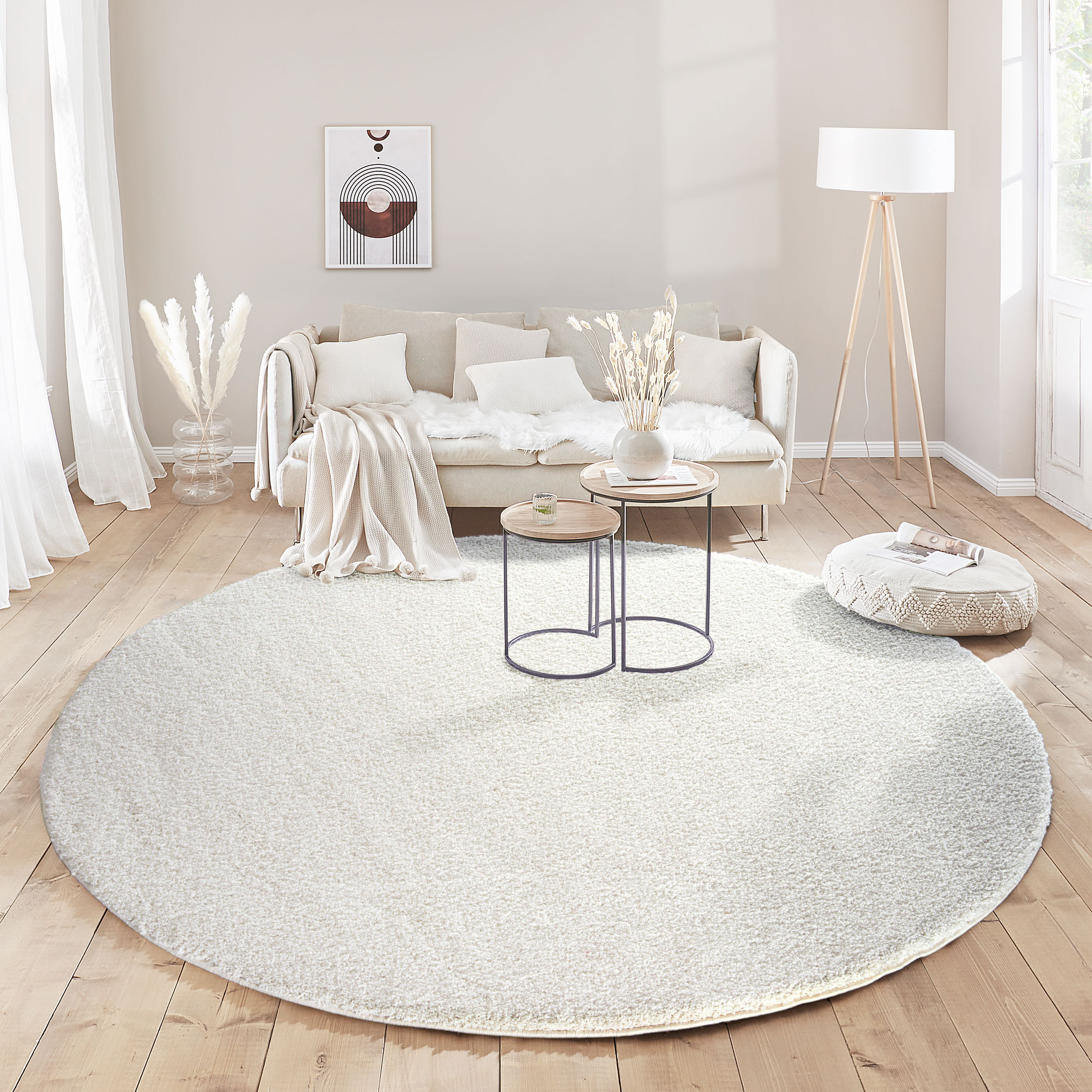 Kibek Hochflor-Teppich - Lounge Weiß 120 cm Ø